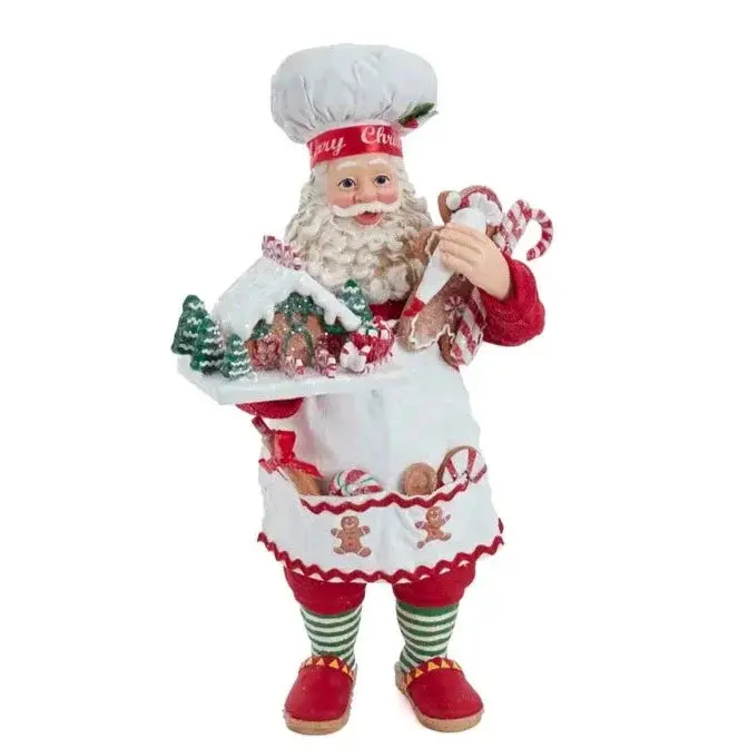 10.5-Inch Fabriché Gingerbread Chef Santa Figurine 1