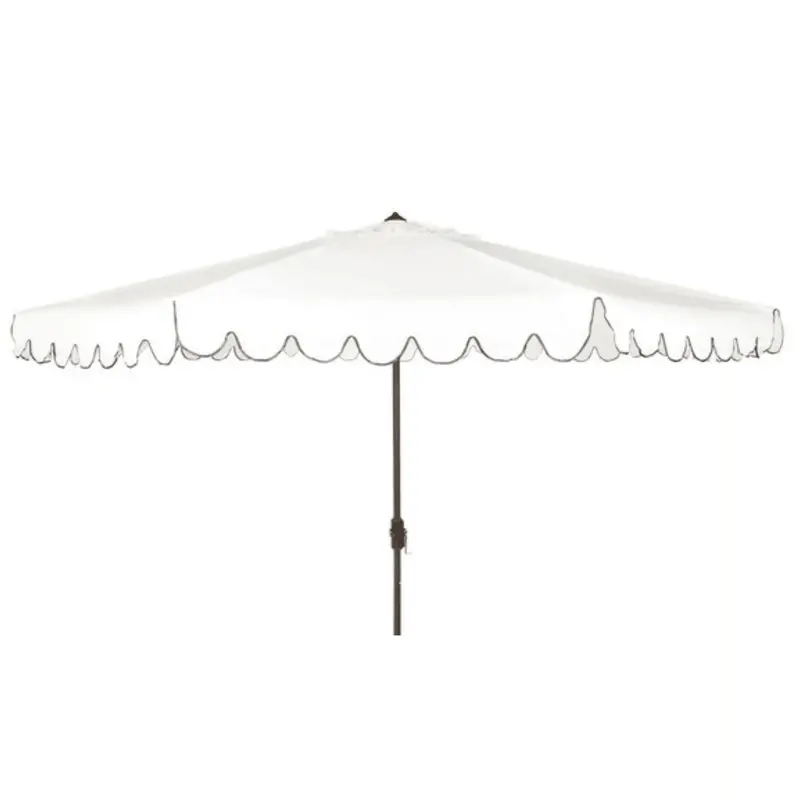 11-Foot Round White-And-Black Scalloped Crank Patio Umbrella 1