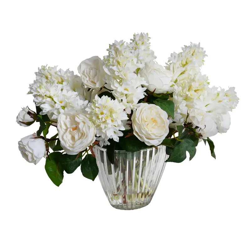 19-Inch Faux Roses And Hyacinth Arrangement In Crystal Vase 1