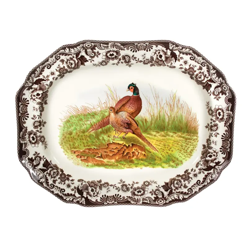 19-Inch Woodland Octagonal Serving Platter – Pheasant Design 1