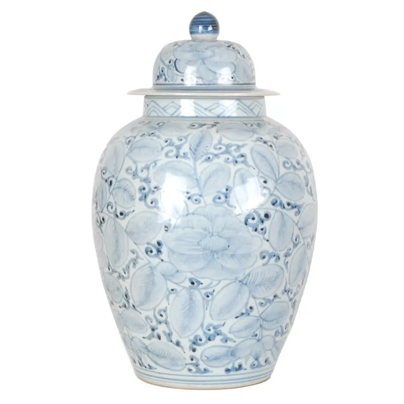 20-Inch Washed Blue-And-White Floral Stoneware Jar 1