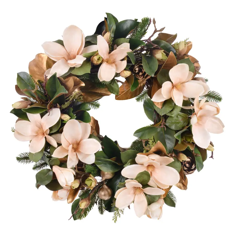 26-Inch Holiday Wreath Featuring Magnolia Leaves And Blooms 1