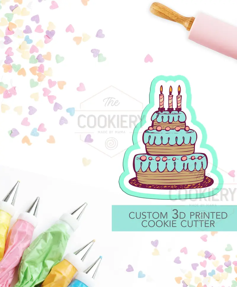 3D Printed Birthday Cake Cookie Cutter With Candles – Tiered Design 1