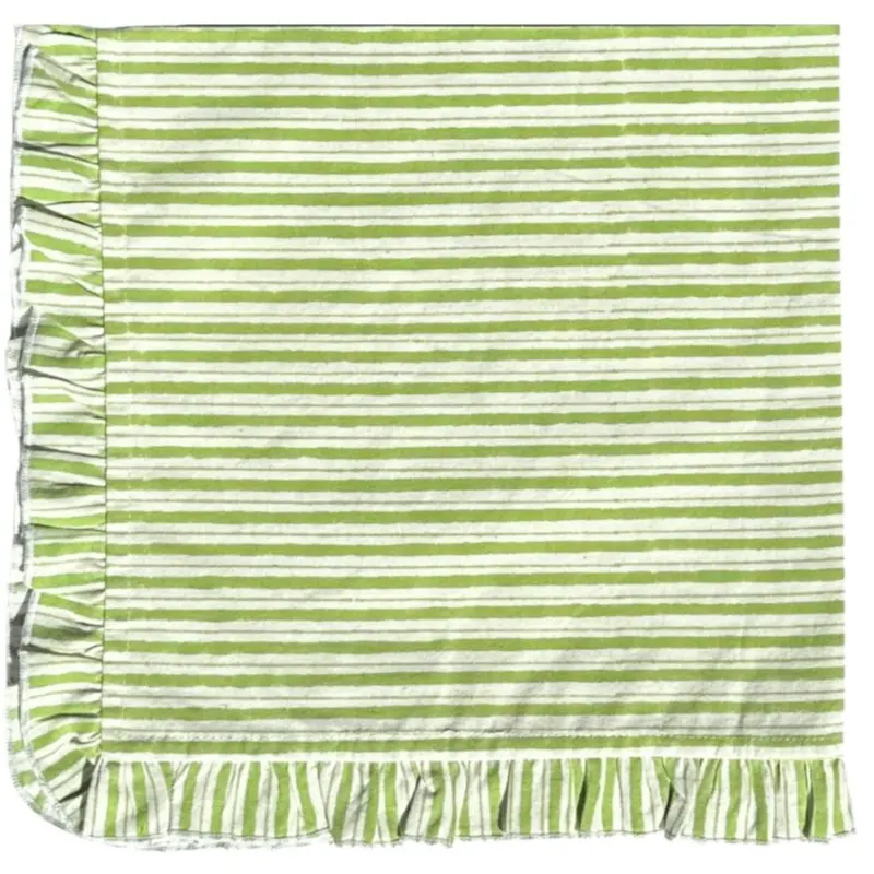 4-Piece Green Striped Napkin Set With Soft Ruffle Accents 1