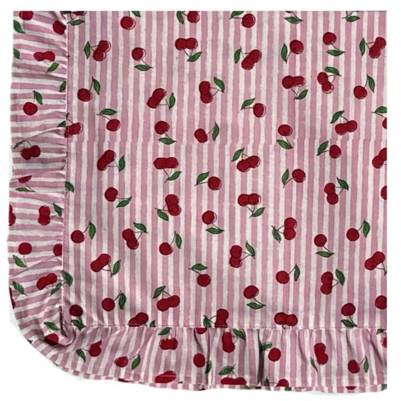 4-Piece Pink Cherry-Print Napkin Set – Hand Block Printed & Striped 1