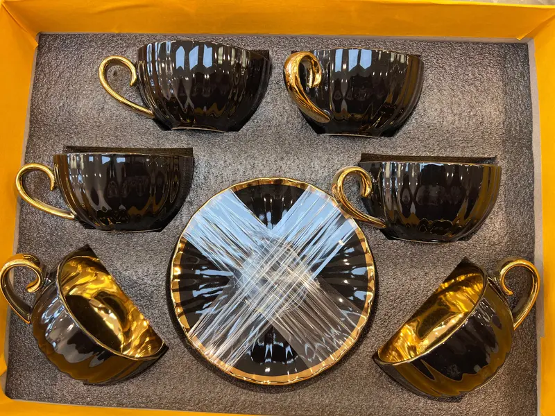 6-Piece Ceramic Cup And Saucer Set – Assorted Colors, 200Ml (D-6 & D-7) 1