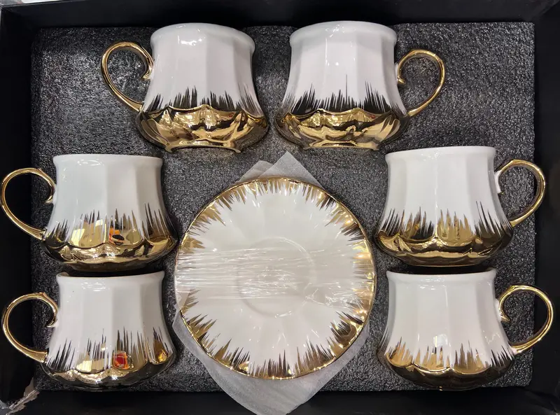 6-Piece Ceramic Cup And Saucer Set – Dual-Color, 200Ml Capacity 2