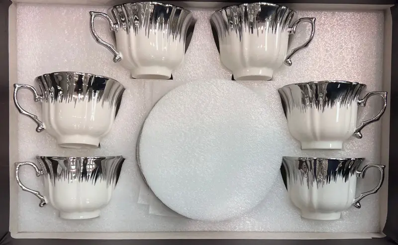 6-Piece Ceramic Cup & Saucer Set – Two-Tone Design, 200Ml (D-1 & D-2) 2