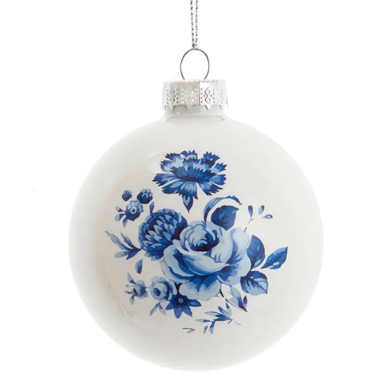 6-Piece Indigo Blue Design Glossy Ball Ornament Set 1