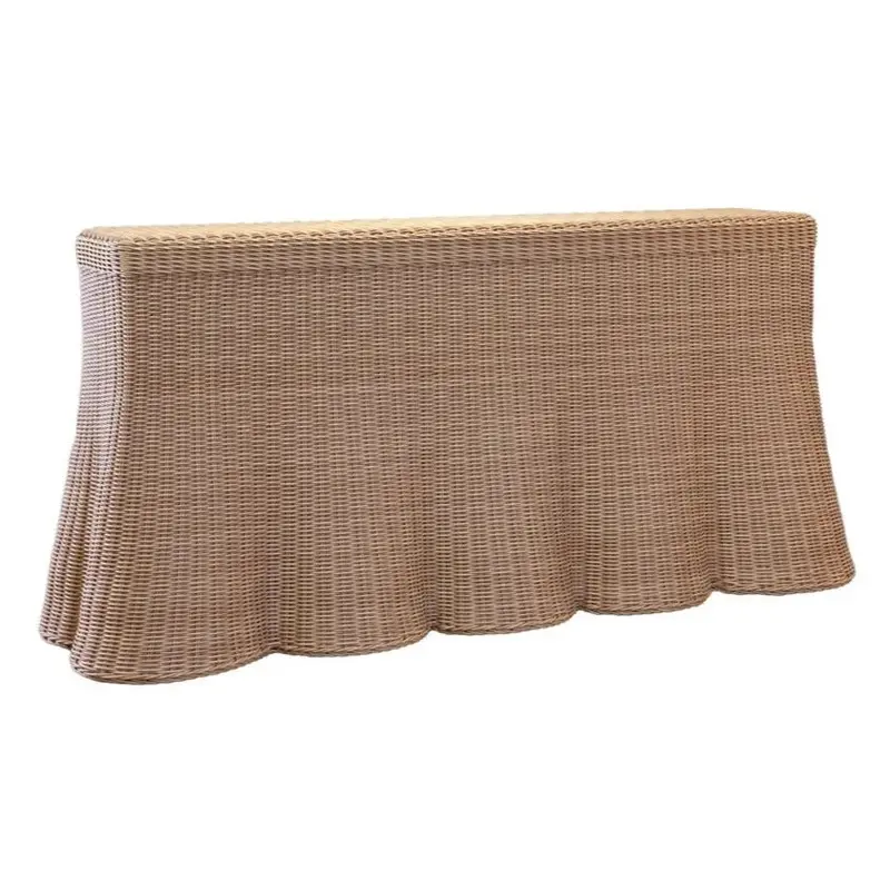 66-Inch Scalloped Outdoor Console Table In Synthetic Rattan 1