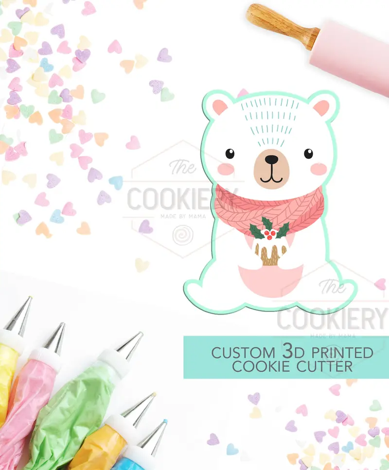 Adorable Polar Bear Christmas Cookie Cutter – Winter-Themed 3D Printed Baking Tool 1