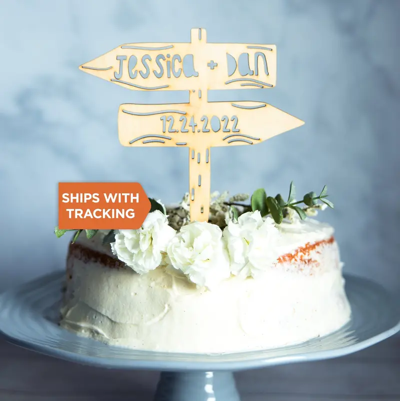 Adventure-Lover Wedding Cake Topper | Personalized Travel-Themed Wood Or Acrylic Couple’S Decor 1