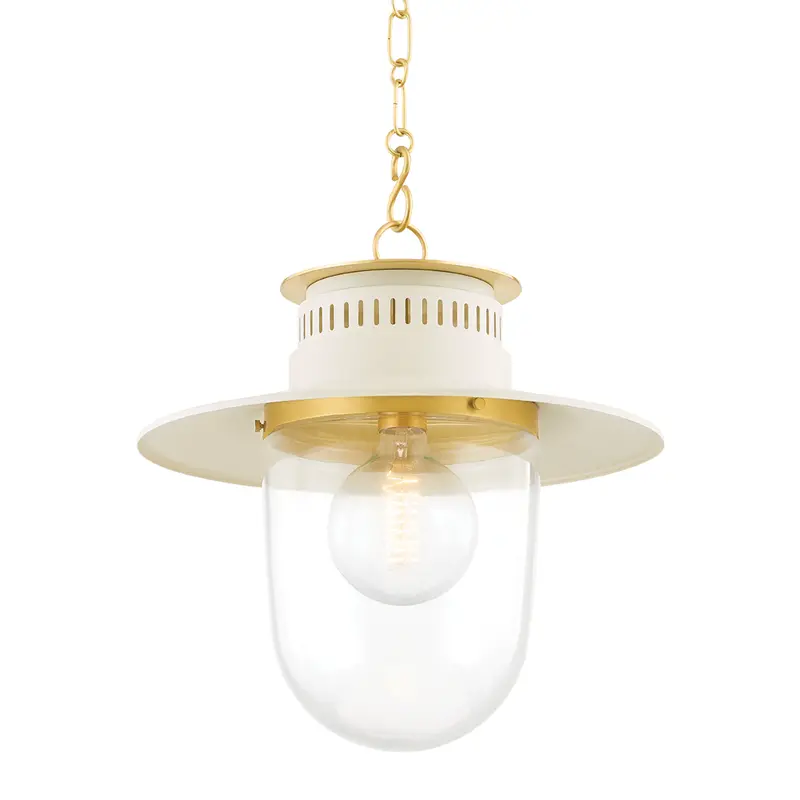 Aged Brass And Cream Lantern-Style Pendant Light 1