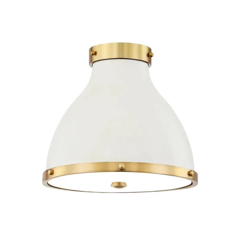 Aged Brass No. 3 Flush Mount Ceiling Light – Painted White Fixture 1