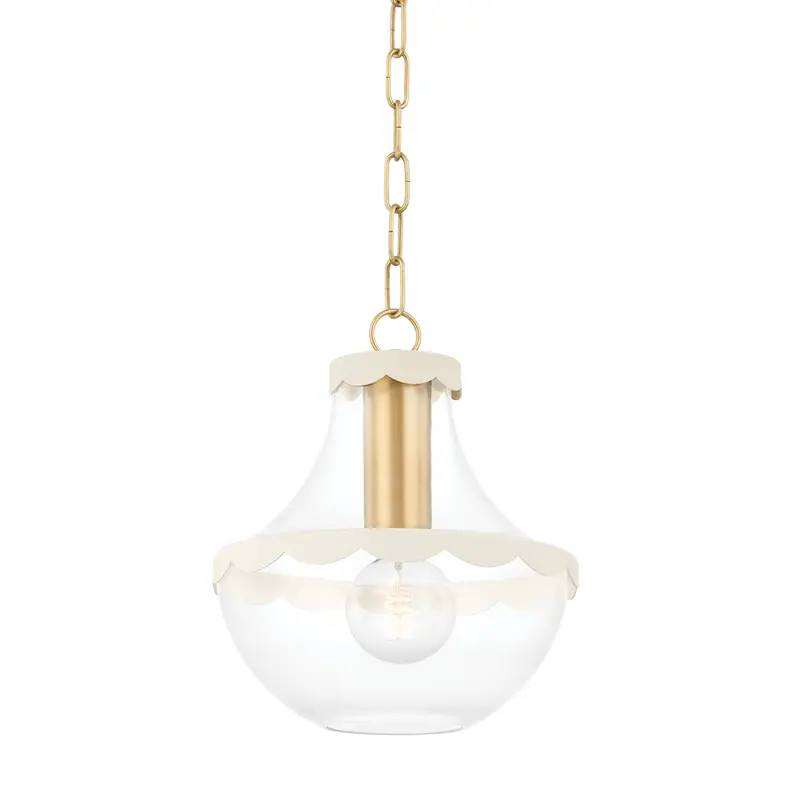 Alaina Scalloped Edge Pendant In Cream With Polished Brass Hardware 1