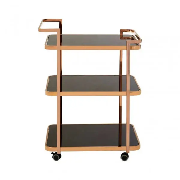 Alvero Rose Gold Drinks Trolley – Three-Tier Bar Cart With Premium Finish 1