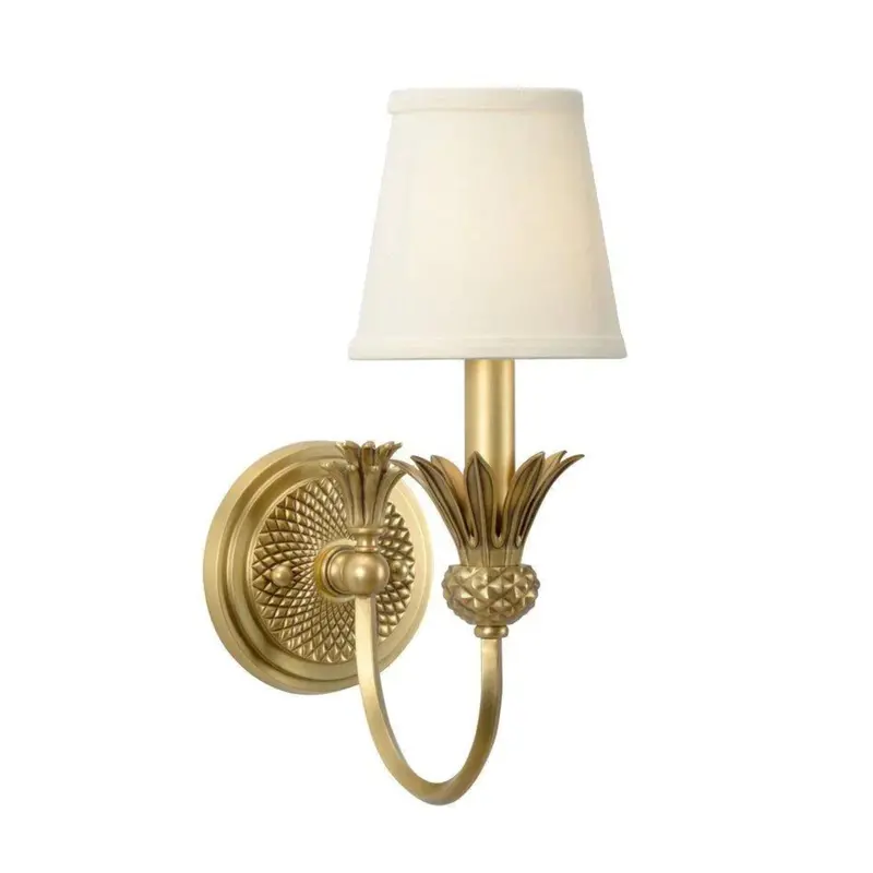 Antique Brass Traditional Wall Sconce With Off-White Fabric Shade 1