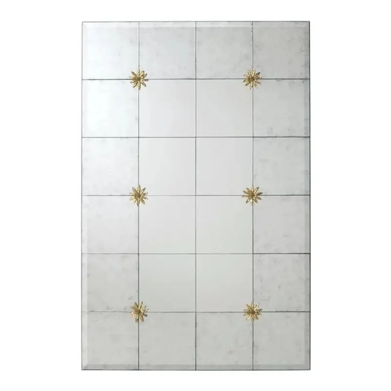 Antique Mirror Wall Panels With Brass Floral Accents 1