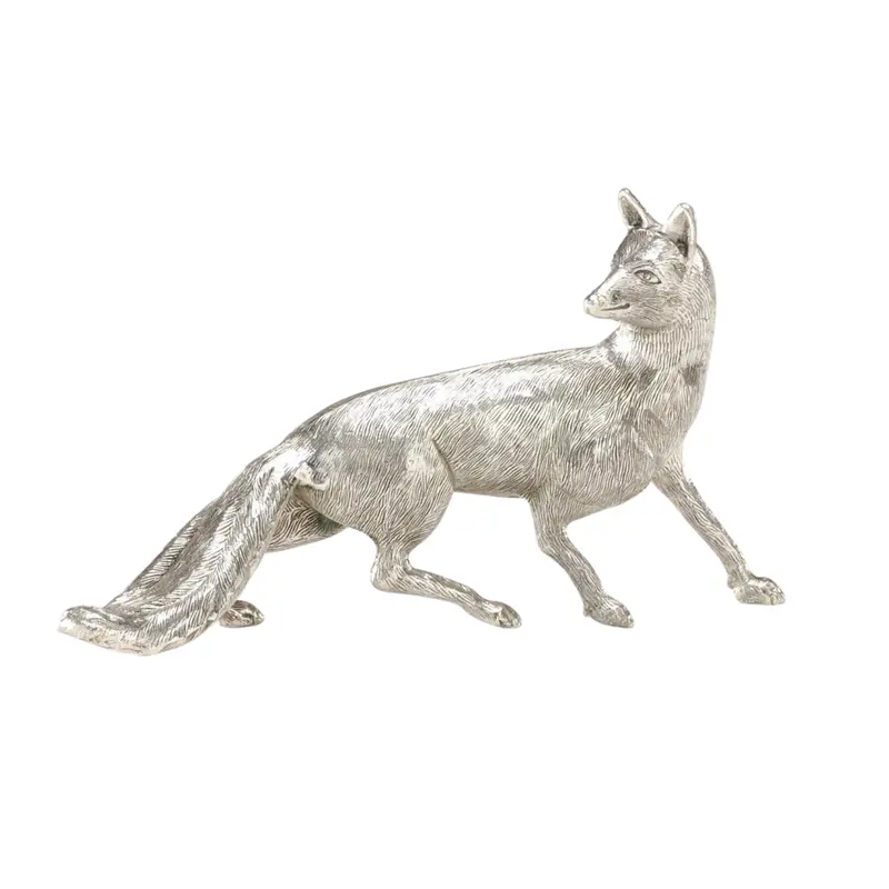 Antique Silver-Plated Fox Sculpture With Fine Detailing 1