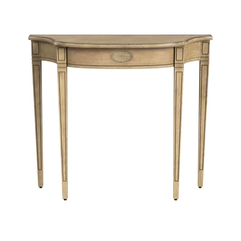 Antique-Style Crescent Console Table In Soft Beige Distress 1