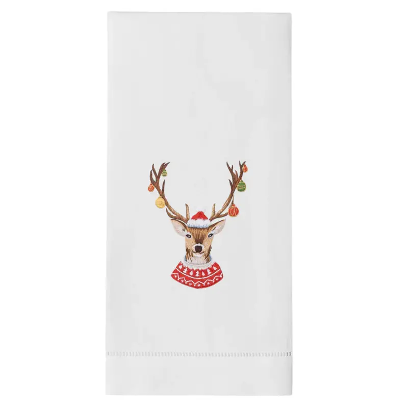 Antler-Adorned Ornament Holiday Hand Towels 1