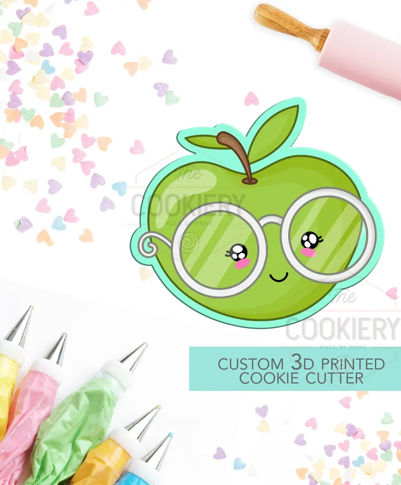 Apple With Glasses Cookie Cutter – Graduation & Back-To-School Baking Mold – 3D Printed Icon 1