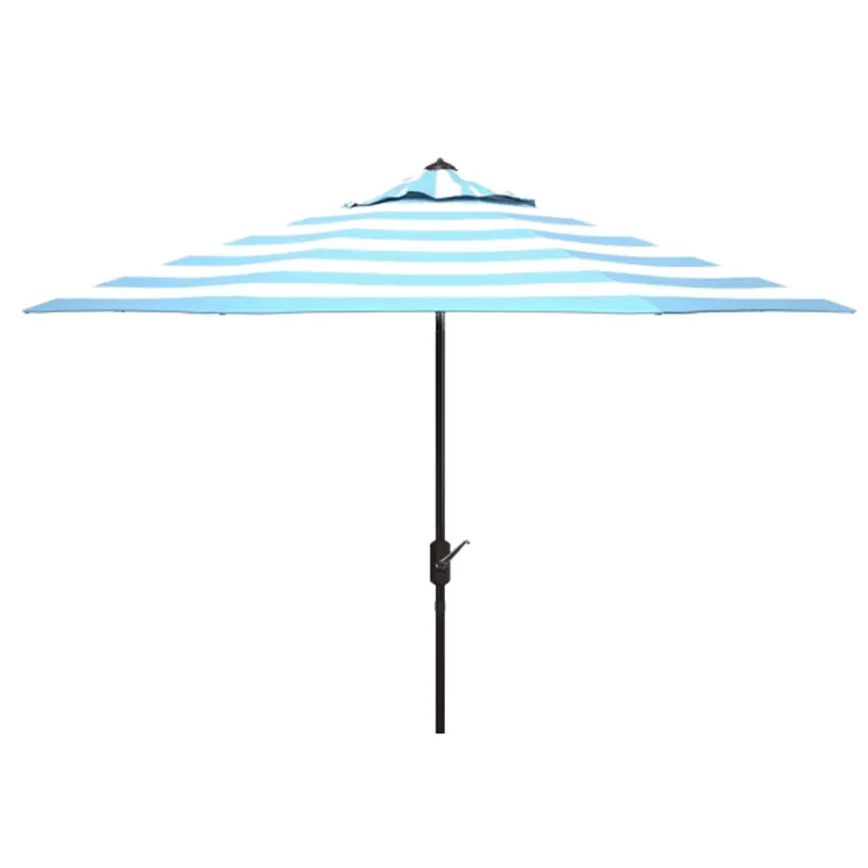 Aqua Blue And White Striped 9-Foot Uv-Resistant Auto-Tilt Patio Umbrella 1