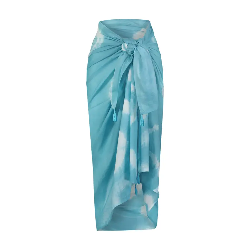 Aqua-Colored Saline Cotton Pareo Wrap 1