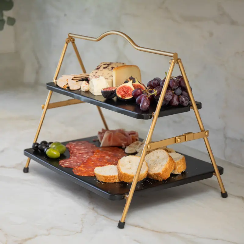 Artesà Two-Tier Gold-And-Black Metal Serving Stand – Elegant Tiered Display 1