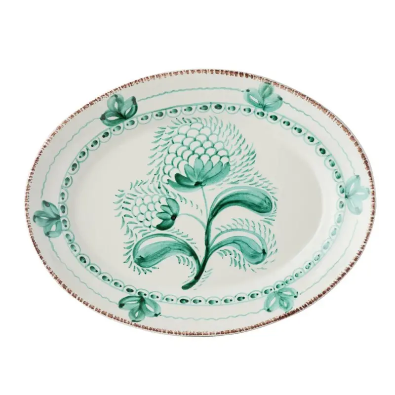 Artisan Green-And-White Floral Ceramic Platter 1