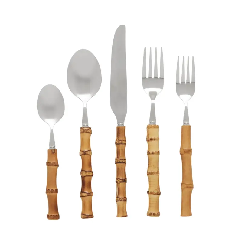 Bamboo-Handled Stainless Steel Flatware Set (5-Piece) 1