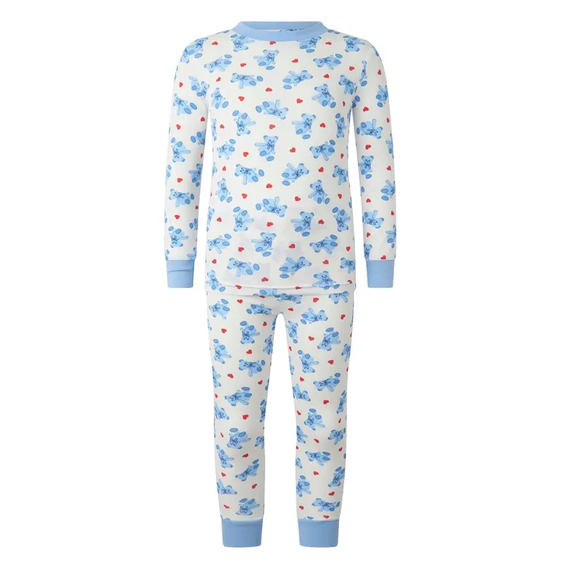 Bear & Heart Motif Cotton Pajama Set For Kids 1