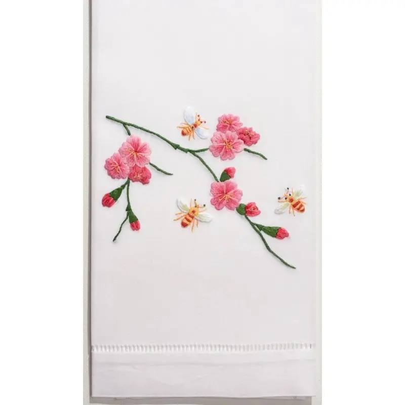 Bees & Flowers Motif Hand Towels – Decorative Cotton Terry Set 1