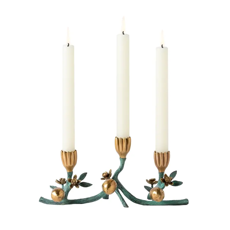 Bernadette Large Floral Candle Holder – Antique Gold Brass Finish 1