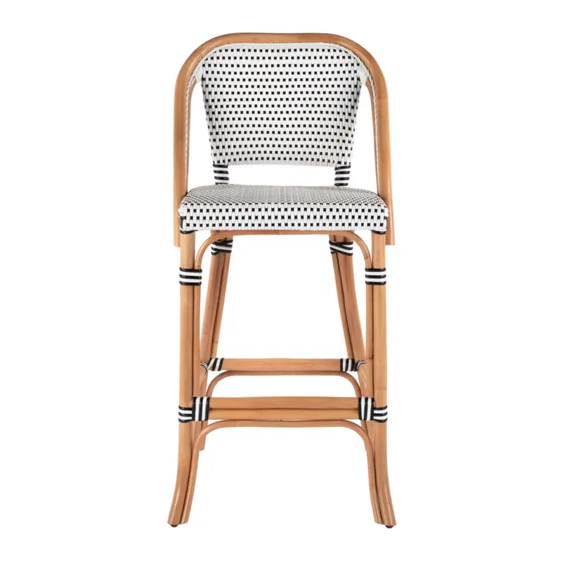 Black And White Woven Rattan Bar Stool 1