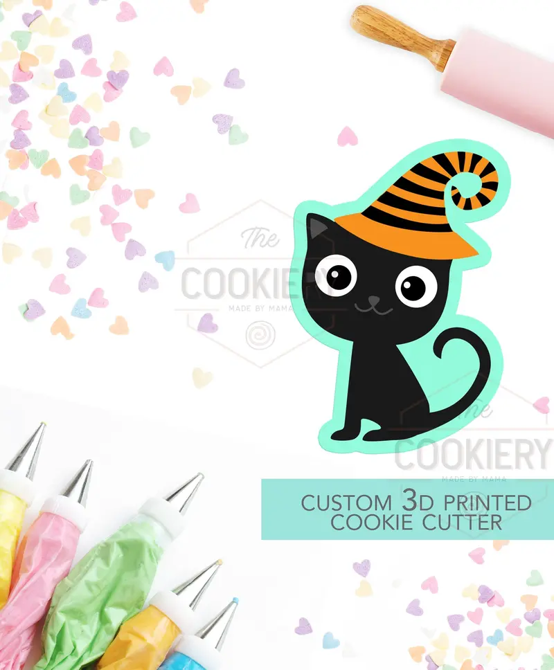 Black Cat Cookie Cutter – Classic Halloween Feline Silhouette 1
