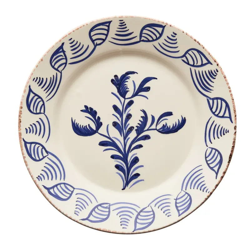 Blue And White Seashell & Blossom Hand-Painted Ceramic Dinner Plates 1