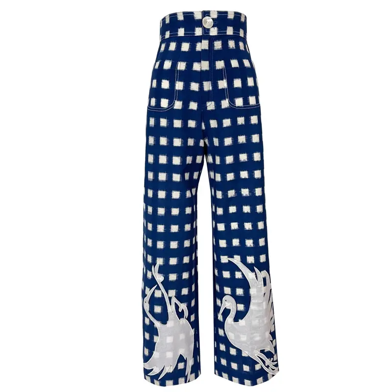 Blue Embroidered Picnic Trousers – Lightweight Fit 1