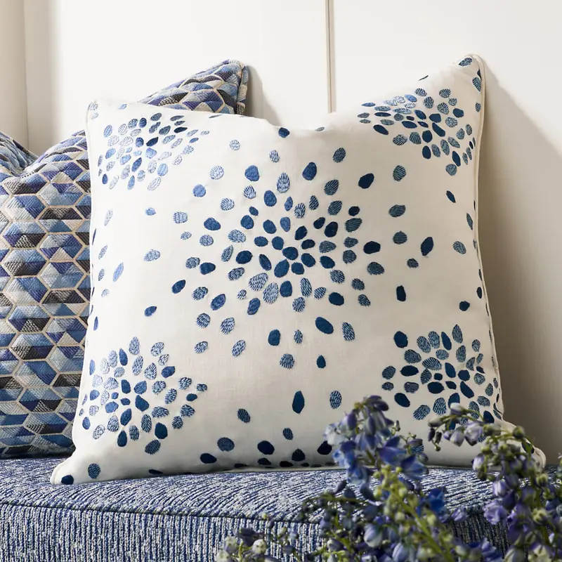 Blue Firefly Embroidered Decorative Pillow 1