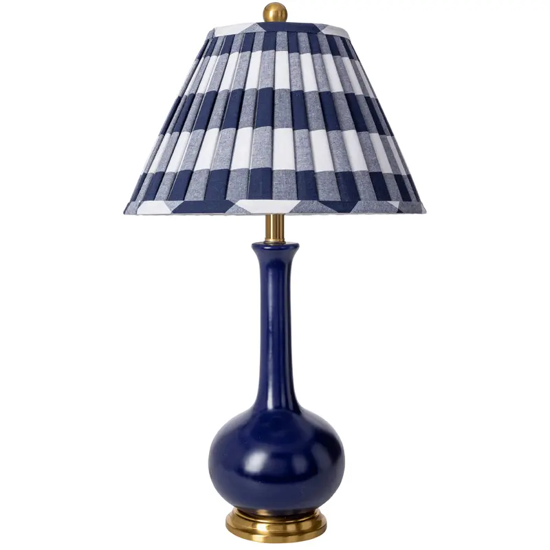 Blue Glazed Ceramic Table Lamp With Buffalo Plaid Fabric Shade – Rustic-Chic Lighting 1