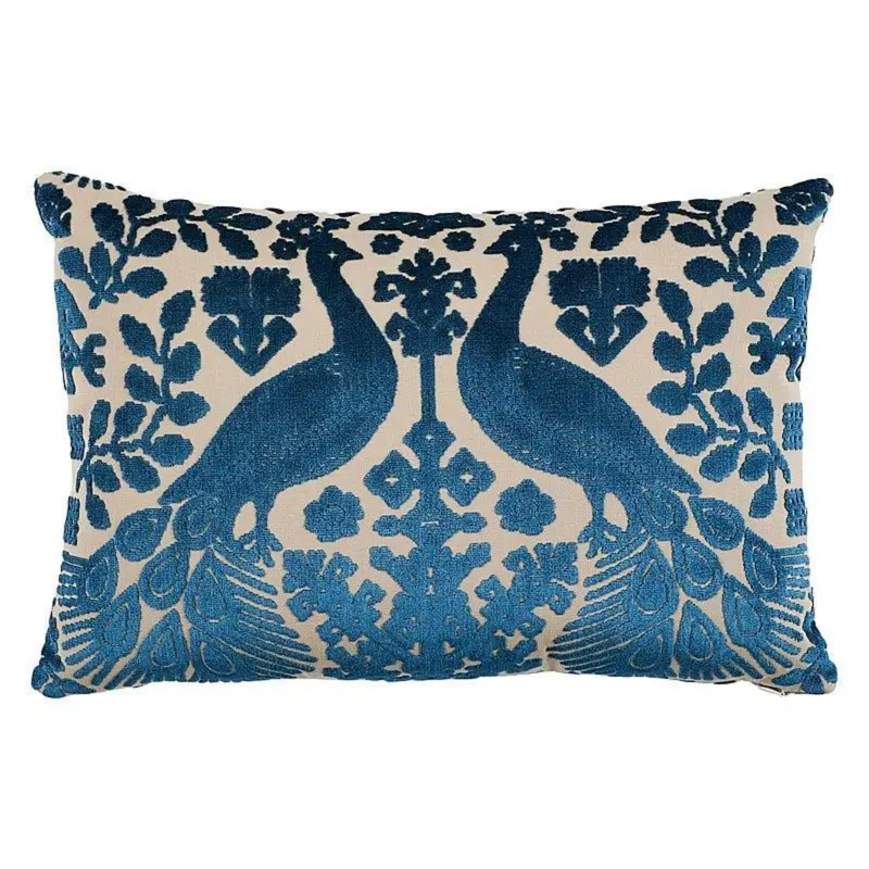 Blue Pavone Peacock Velvet Pillow 1