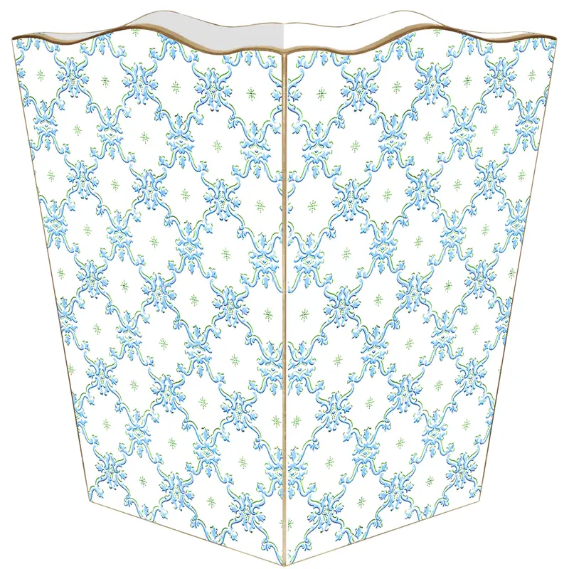 Blue Scrollwork Metal Wastebasket 1