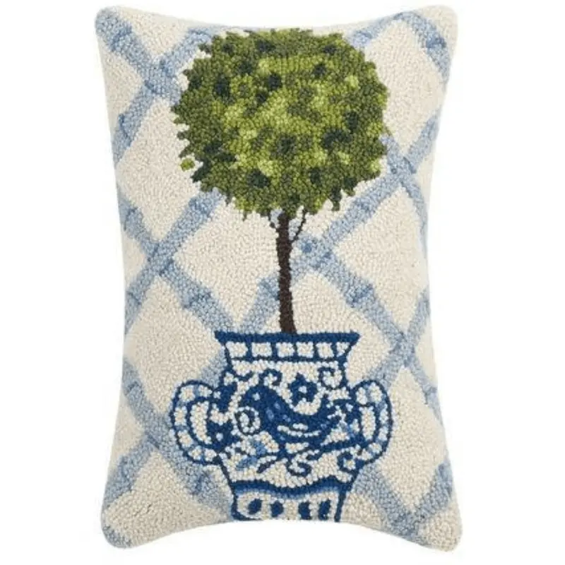 Blue Topiary-Themed Decorative Throw Pillow 1