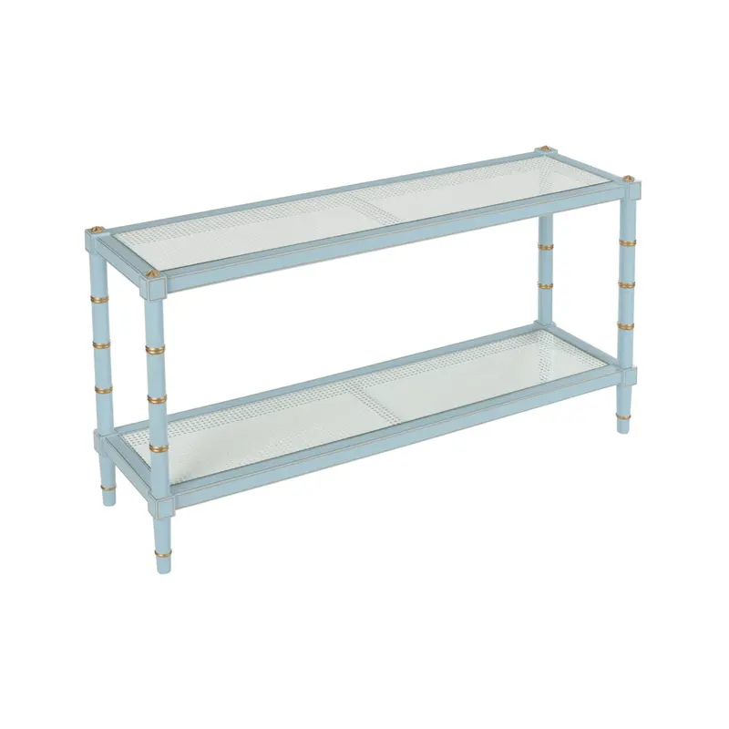 Blue Woven Cane Console Table – Slim Profile Design 1