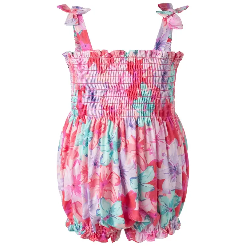 Blush Pink Tropical Bloom Bubble Romper 1