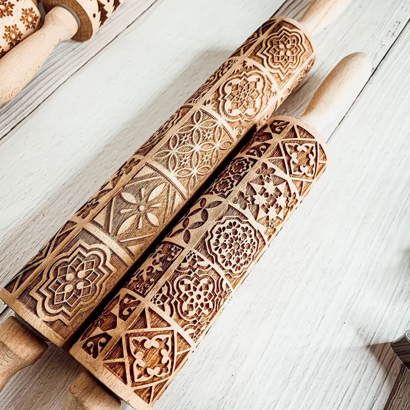 Boho-Style Square Embossed Cookie Rolling Pin 1