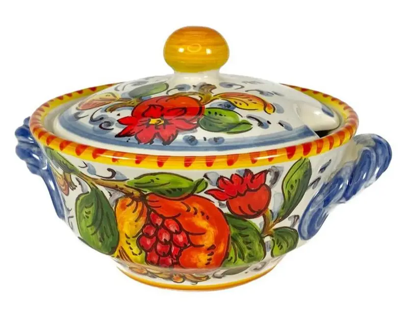 Borgioli Pomegranate Design Ceramic Sugar Bowl – White Base 1