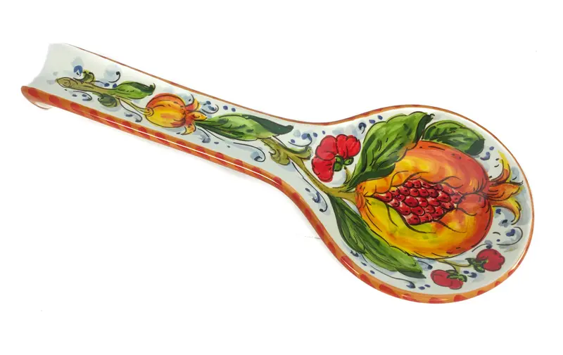 Borgioli Pomegranate Spoon Rest – White Ceramic Functional Kitchen Accent 1