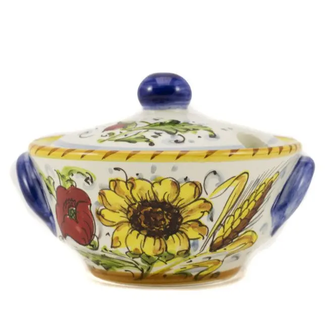 Borgioli Sunflower-Embellished White Sugar Bowl 1
