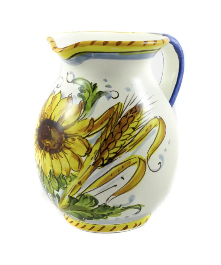 Borgioli Sunflower On White 1-Liter Ceramic Pitcher 1